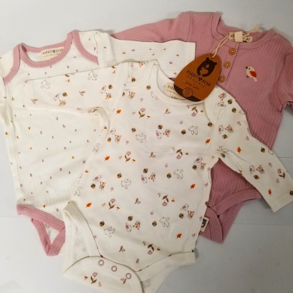 Rabbit+ Bear Organic Birds Oneseis 3PC Set
